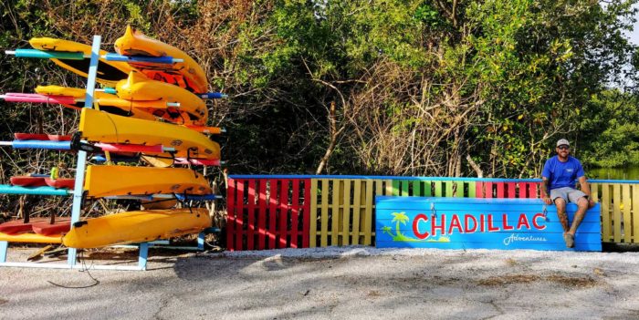 Chadillac Adventures sign and kayaks