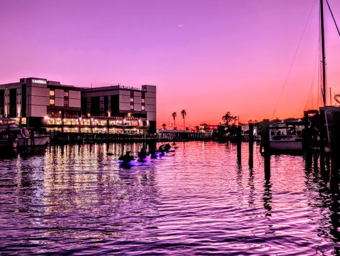 group-of-led-light-kayaks-paddling-towards-dock-gloflo-kayaking-toursjpg - Chadillac Adventures